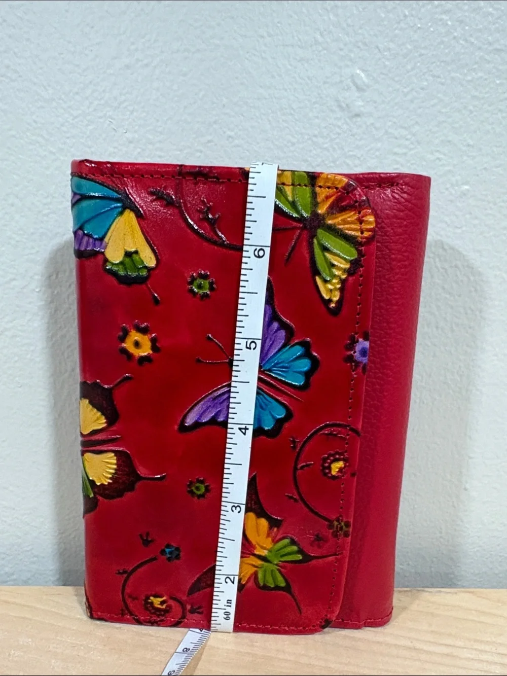 Women's Red Butterfly Leather Wallet - Colorful Embossed Design